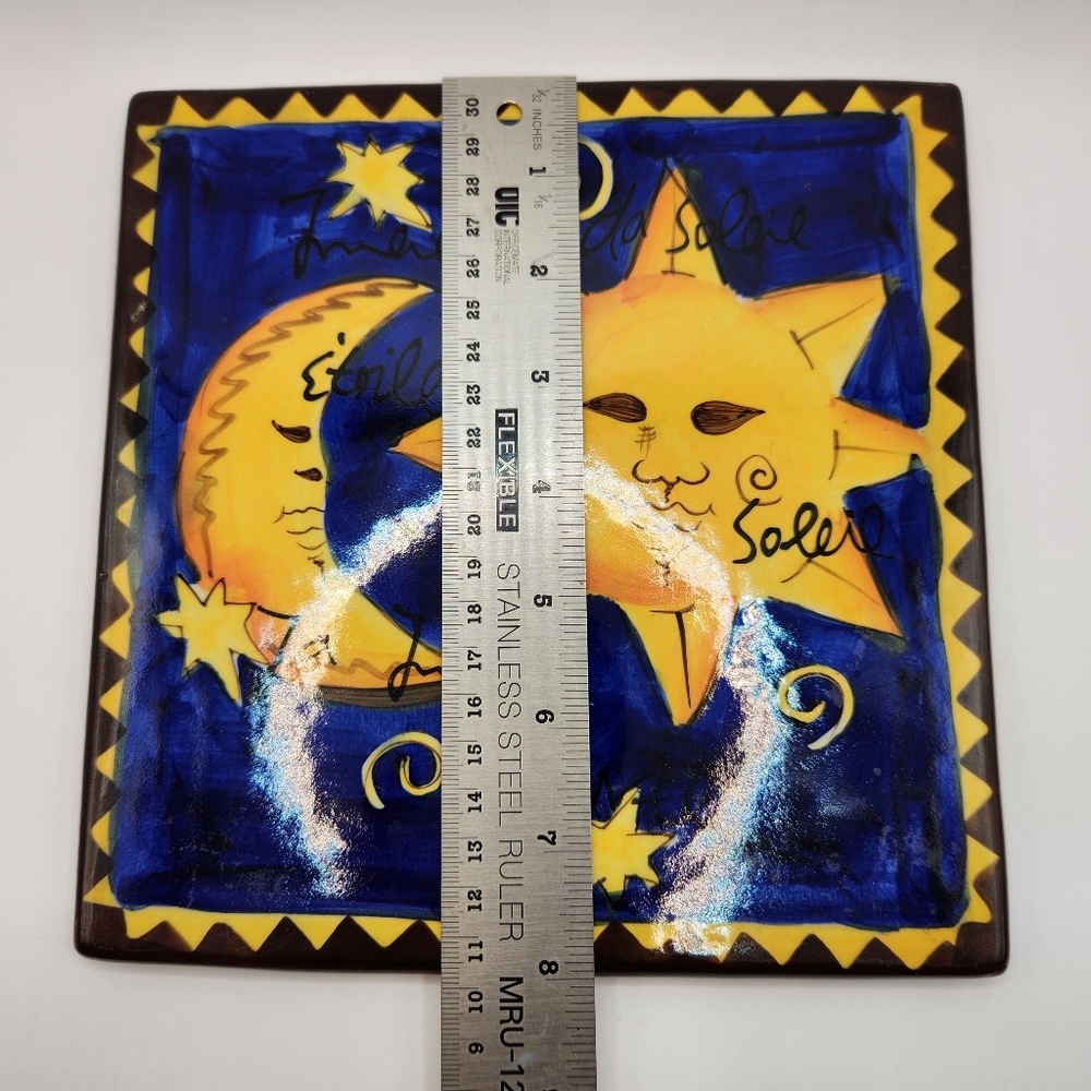 Hausen Ware Painted Celestial Sun Moon Stars Glazed Ceramic Trivet/Wall  Decor - Picture 4 of 8
